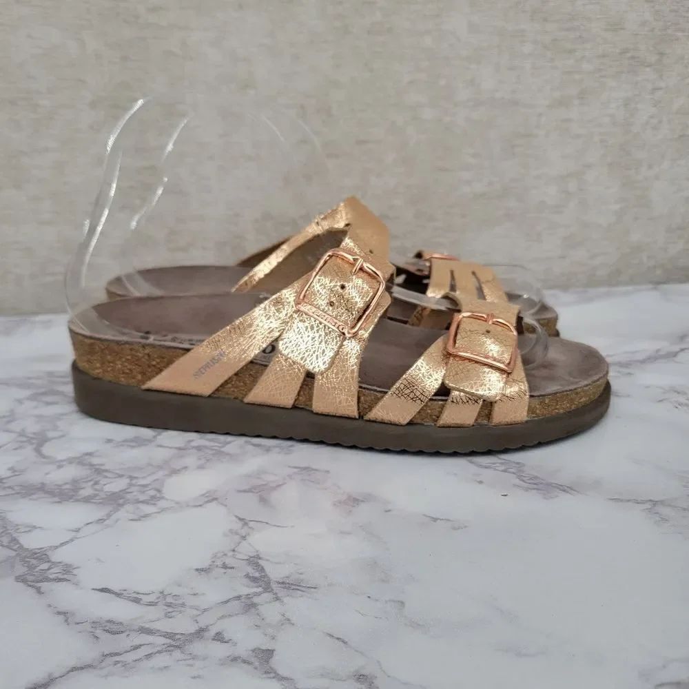 Mephisto Helisa Metallic Copper Gold Tone Sandals with Buckle Straps